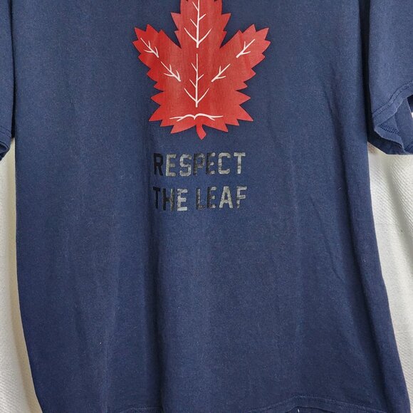 Gildan Heavy Cotton Navy Blue Respect the Leaf with Red Maple Leaf Motif Tee XL - Picture 5 of 16